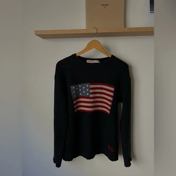 Ralph Lauren Women’s Collection Navy Cashmere Flag Sweater - Picture 2 of 5